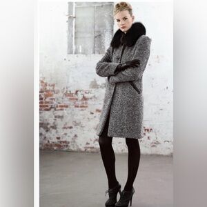 Sofia Cashmere Shearling Collar Wool & Alpaca Blend Bouclé Coat Size 8 $1395